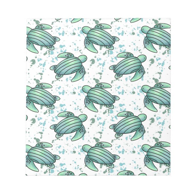 watercolor sea turtle green blue pattern animal notepad (Front)