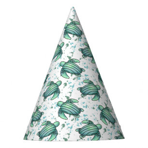 watercolor sea turtle green blue pattern animal party hat
