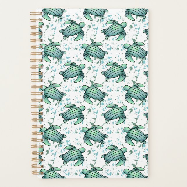 watercolor sea turtle green blue pattern animal planner (Front)