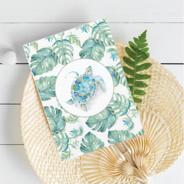Watercolor Sea Turtle Leaves Bridesmaid Proposal Thank You Card (Creator Uploaded)