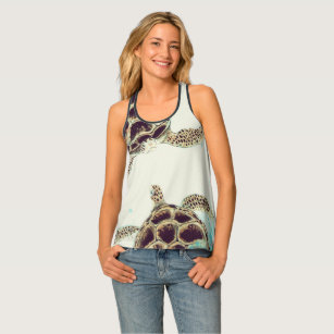 Watercolor Sea Turtle Love Designer Womens Fashion Singlet
