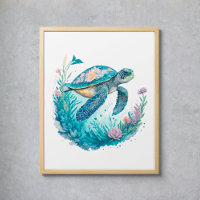 Watercolor Sea Turtle Marine Animal