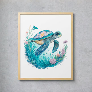Watercolor Sea Turtle Marine Animal Poster