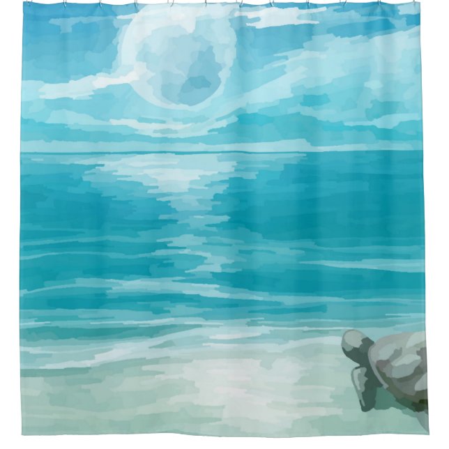 Watercolor Sea Turtle Nesting Shower Curtain (Front)