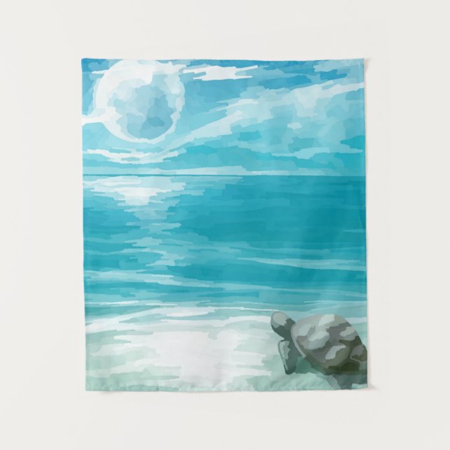 Watercolor Sea Turtle Nesting Tapestry (Front)