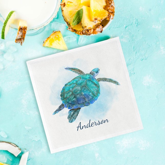 Watercolor Sea Turtle Ocean Aqua Blue Napkin (Creator Uploaded)