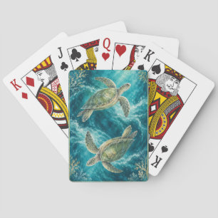 Watercolor Sea Turtle Ocean Playing Cards