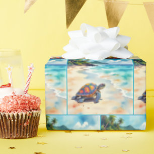 Watercolor Sea Turtle On a Beach Wrapping Paper