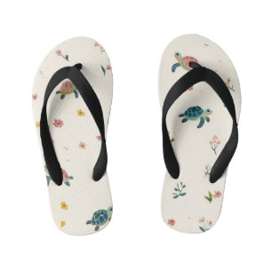 Watercolor Sea Turtle Pattern Cute Coastal Floral  Kid's Thongs