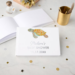 Watercolor Sea Turtle Personalised Baby Shower Guest Book