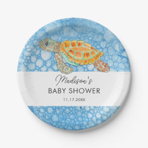 Watercolor Sea Turtle Personalised Baby Shower Paper Plate