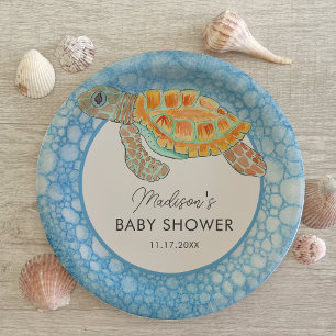 Watercolor Sea Turtle Personalised Baby Shower Paper Plate