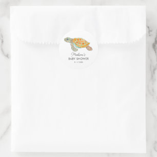 Watercolor Sea Turtle Personalized Baby Shower Classic Round Sticker