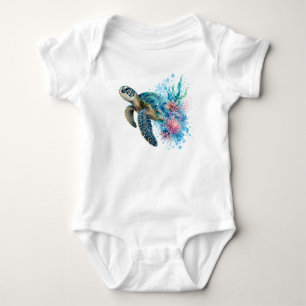 Watercolor Sea Turtle PNG Ocean Coastal Design Baby Bodysuit