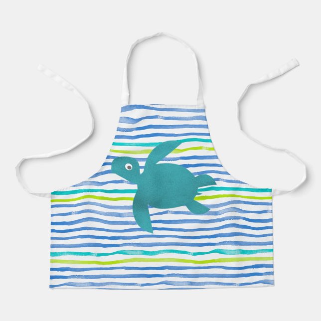 Watercolor Sea Turtle Shibori Stripe Apron (Front)
