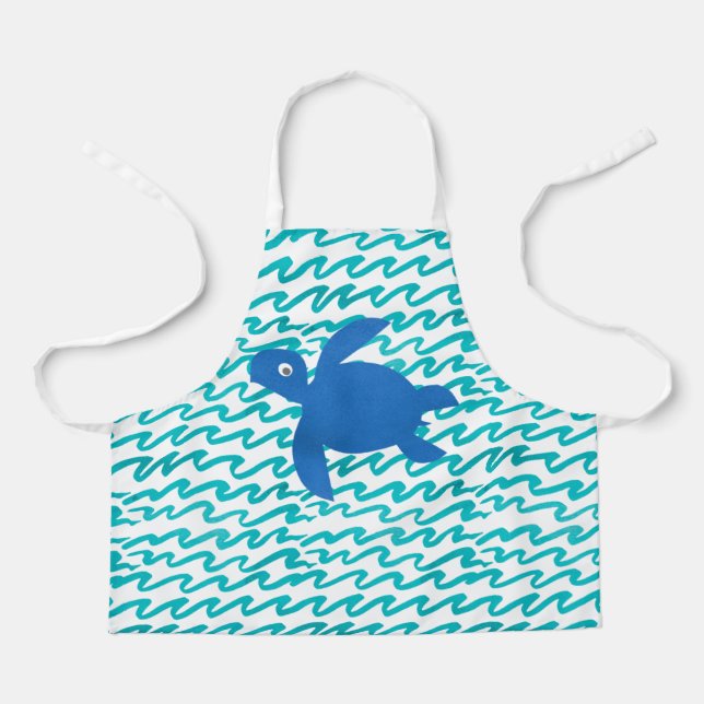 Watercolor Sea Turtle Shibori Wave Apron (Front)