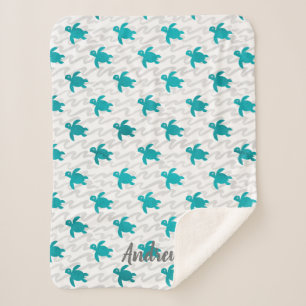 Watercolor Sea Turtle Shibori Wave Sherpa Blanket