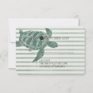 Watercolor Sea Turtle Stripes Wedding RSVP Card