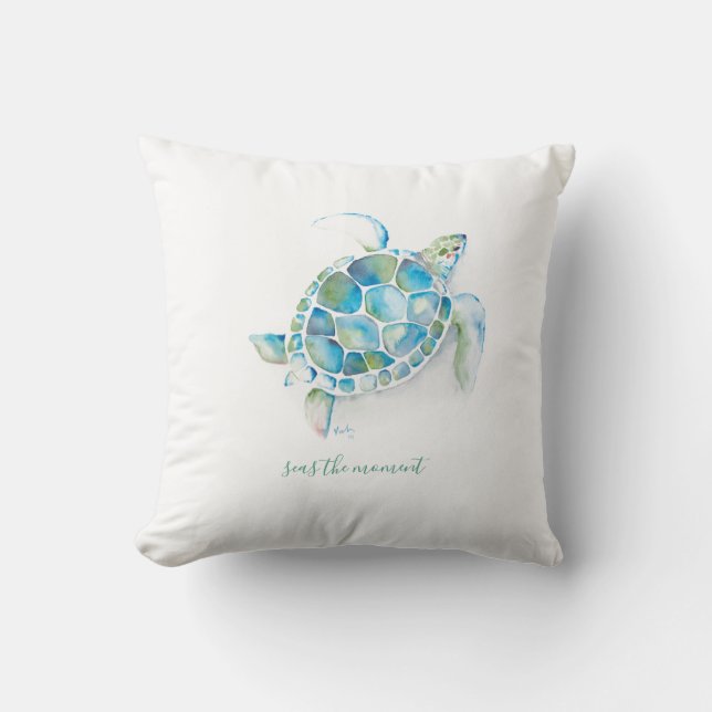 Watercolor Sea Turtle Throw Pillow (Front)