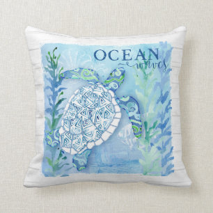 Watercolor Sea Turtle Triangle Pattern Shell Beach Cushion