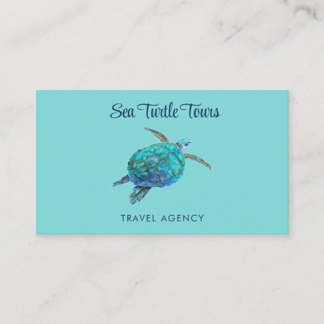 Watercolor Sea Turtle Turquoise Business Card (Front)