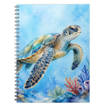 Watercolor Sea Turtle Underwater