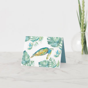 Watercolor Sea Turtle with Monstera Palm Leaves Thank You Card