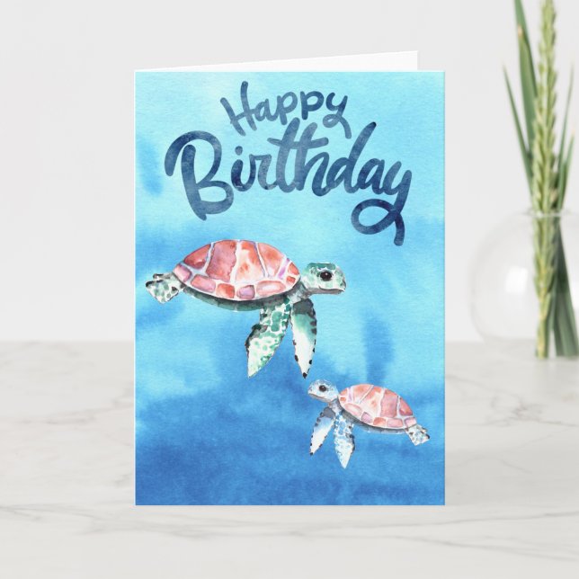 Watercolor Sea Turtles Happy Birthday Card (Front)