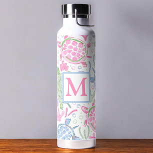 Watercolor Sea Turtles / Monogram Coastal Water Bottle
