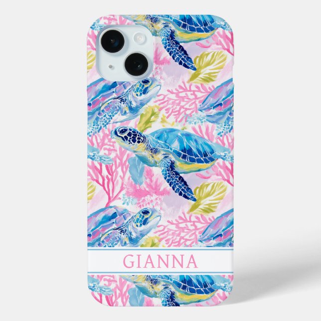 Watercolor Sea Turtles Monogrammed Case-Mate iPhone Case (Back)