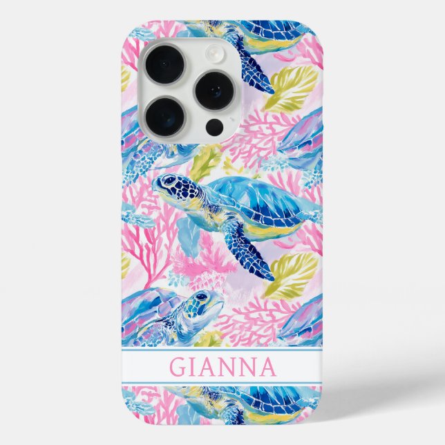 Watercolor Sea Turtles Monogrammed Case-Mate iPhone Case (Back)