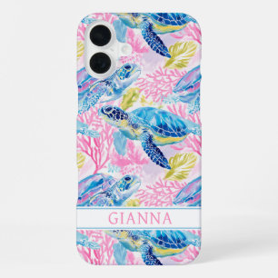 Watercolor Sea Turtles Monogrammed iPhone 16 Plus Case
