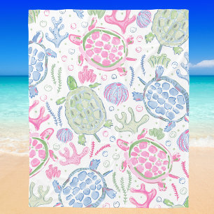 Watercolor Sea Turtles Ocean / Coastal Beach Fleece Blanket
