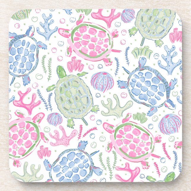 Watercolor Sea Turtles Ocean Coaster (Front)