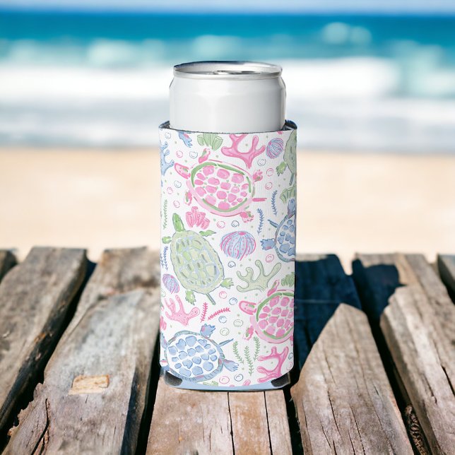 Watercolor Sea Turtles Ocean Seltzer Can Cooler (Creator Uploaded)