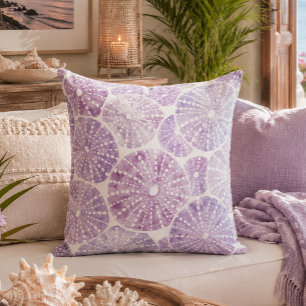 Watercolor Sea Urchin Shell Pattern purple Cushion