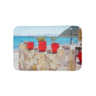 Watercolor sea view bath mat