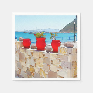 Watercolor sea view napkin