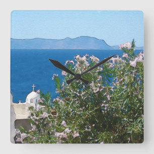 Watercolor sea view square wall clock