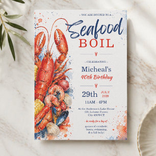 Watercolor Seafood Boil 40th Birthday Invitation