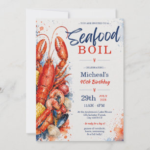 Watercolor Seafood Boil 40th Birthday Invitation