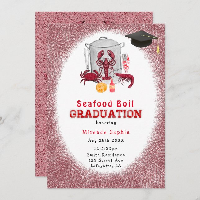 Watercolor Seafood Boil Graduation Party Invitatio Invitation (Front/Back)