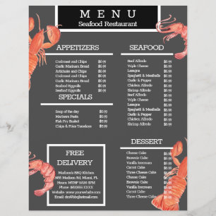 Watercolor Seafood Crab Grill Restaurant Menu