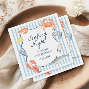 Watercolor Seafood Night Birthday Party  Napkin