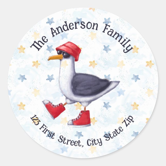 Watercolor Seagull Beach Ocean Seaside bird Classic Round Sticker (Front)