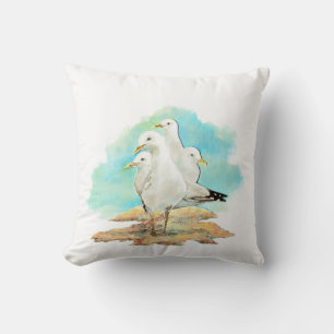 Watercolor Seagull Family Birds Cushion