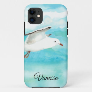 Watercolor Seagull Gull Bird Family Custom Name iPhone 11 Case