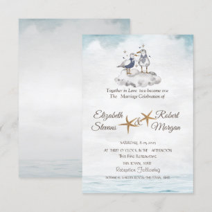 Watercolor Seagulls In Love Beach Wedding Invitation