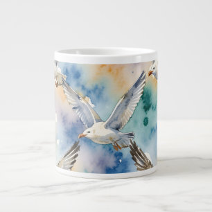 Watercolor Seagulls Seamless Pattern Coastal Home Large Coffee Mug