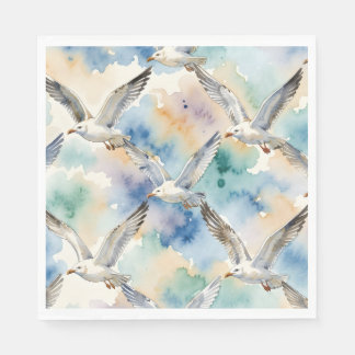 Watercolor Seagulls Seamless Pattern Coastal Home Napkin